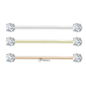 14GA Surgical Steel Round C.Z Prong Set Ends Industrial Barbells