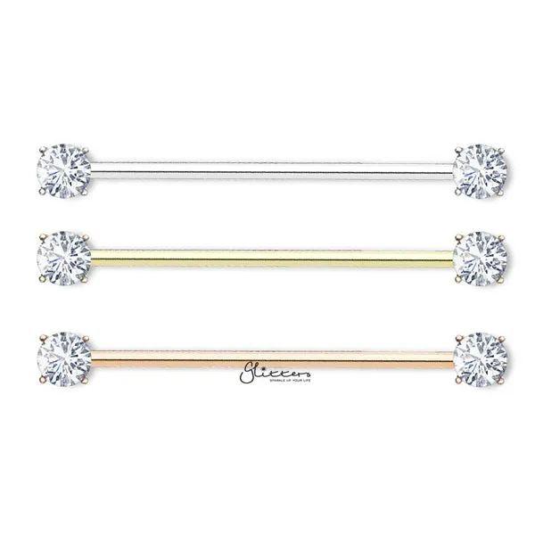 14GA Surgical Steel Round C.Z Prong Set Ends Industrial Barbells