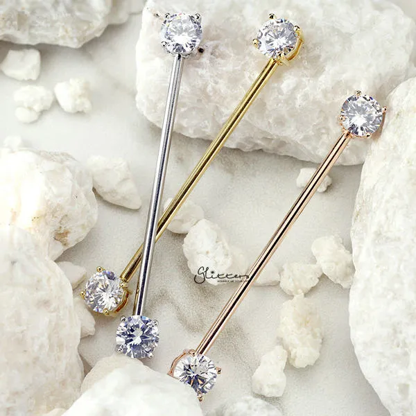 14GA Surgical Steel Round C.Z Prong Set Ends Industrial Barbells