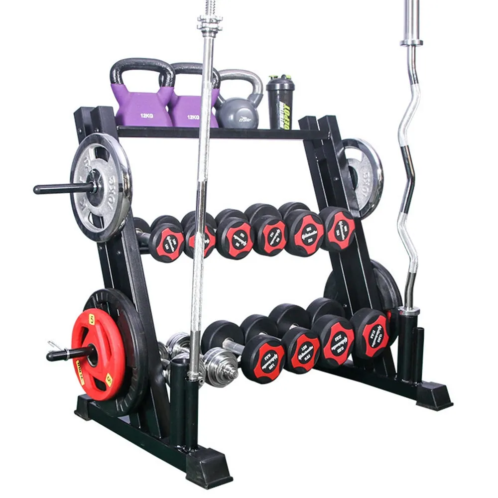 3-Tier Weights and Barbell Storage Rack | Barbell Dumbbell Kettlebell Weight Plate