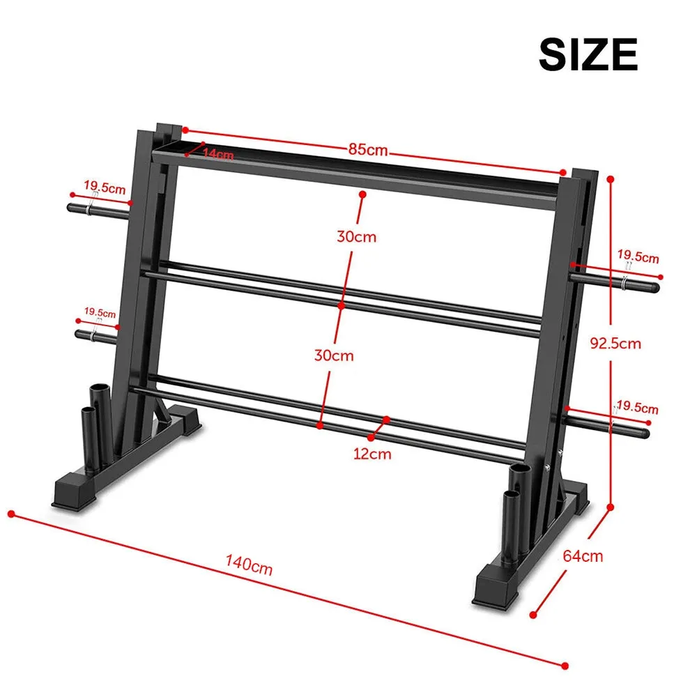 3-Tier Weights and Barbell Storage Rack | Barbell Dumbbell Kettlebell Weight Plate