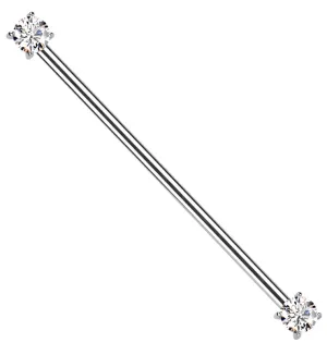 Prong Clear CZ Threadless Titanium Industrial Barbell