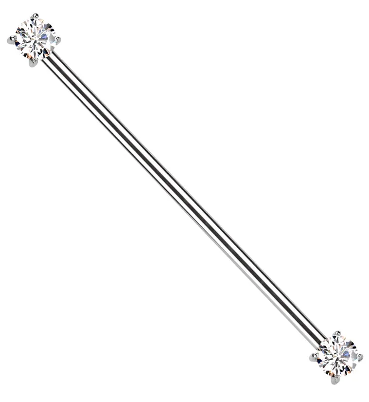 Prong Clear CZ Threadless Titanium Industrial Barbell