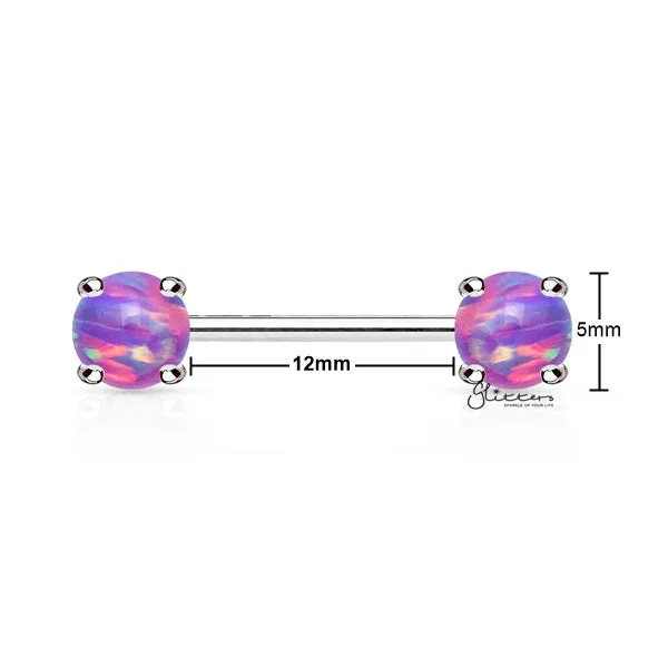Surgical Steel Nipple Barbells with Prong Set Opal Ends - Opal Purple