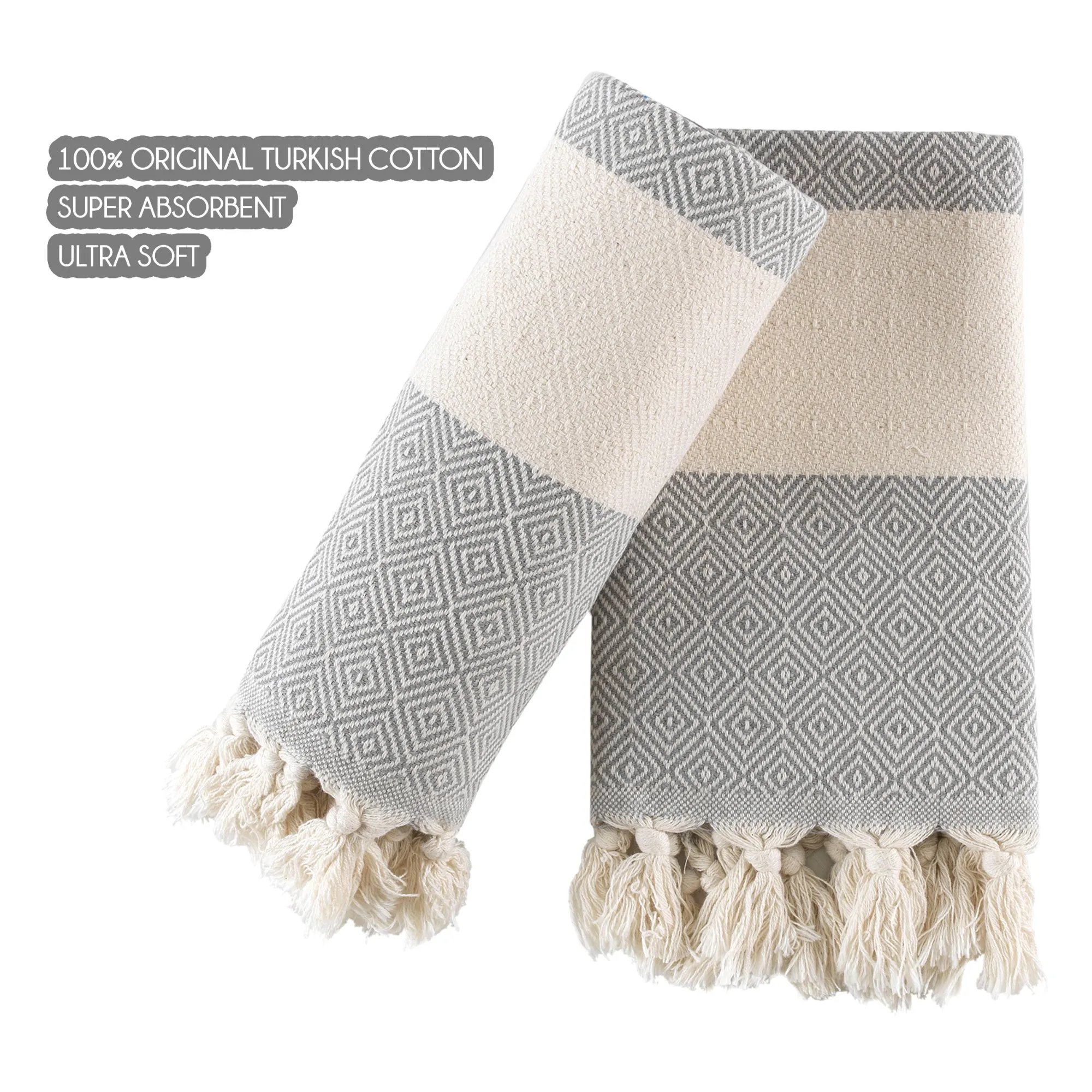 Turkish Hand Towels Set of 2 Decorative Towels for Bathroom and Kitchen - Soft, Absorbent and Quick Dry Farmhouse Towels for Hands, Hair and Face (19x39 inches)